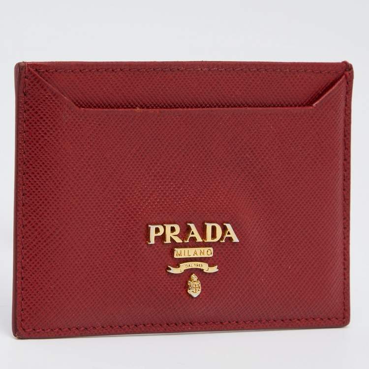 Pre Owned Prada Red Saffiano Lux Leather Logo Card Holder