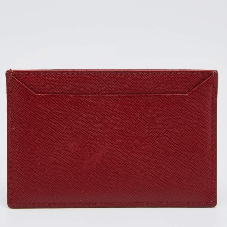Pre Owned Prada Red Saffiano Lux Leather Logo Card Holder