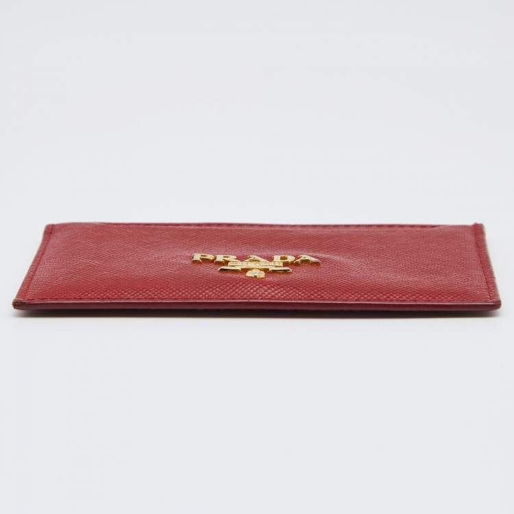Pre Owned Prada Red Saffiano Lux Leather Logo Card Holder