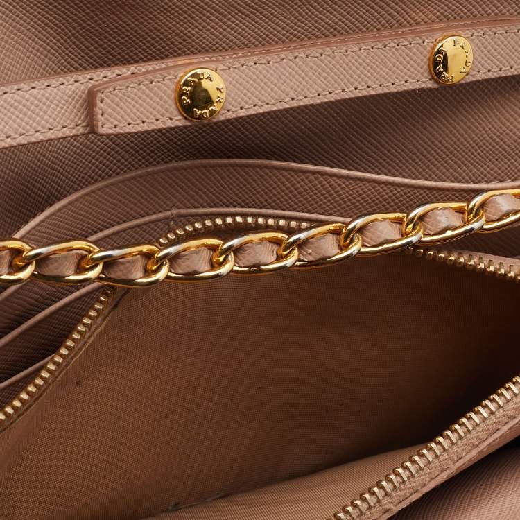 Pre Owned Prada Beige Saffiano Leather Wallet on Chain
