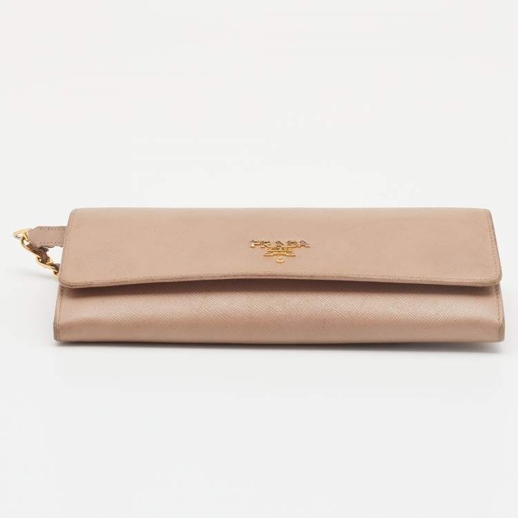 Pre Owned Prada Beige Saffiano Leather Wallet on Chain
