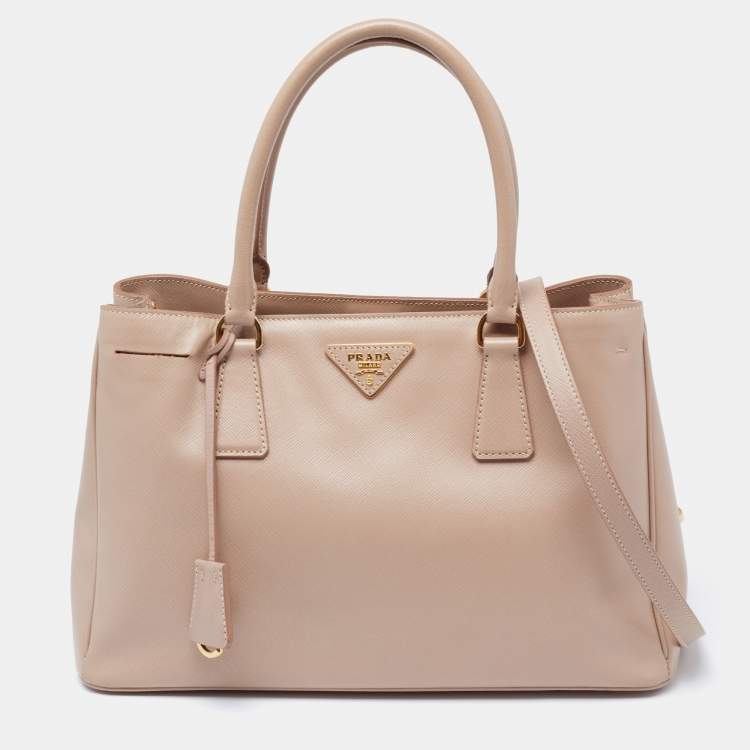 Pre Owned Prada Beige Saffiano Lux Leather Small Tote