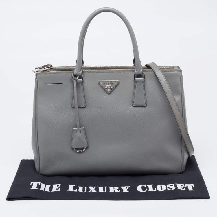 Pre Owned Prada Grey Saffiano Leather Large Galleria Double Zip Tote Bag