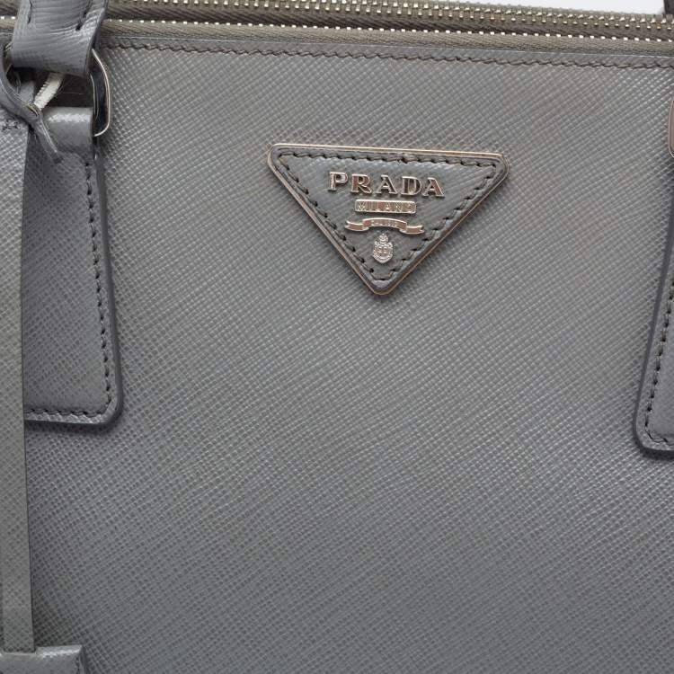 Pre Owned Prada Grey Saffiano Leather Large Galleria Double Zip Tote Bag