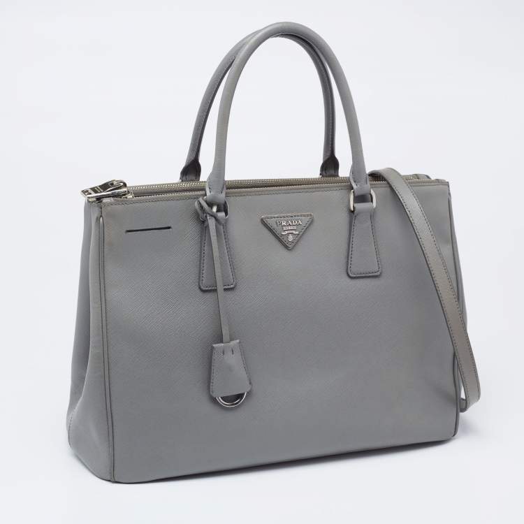 Pre Owned Prada Grey Saffiano Leather Large Galleria Double Zip Tote Bag