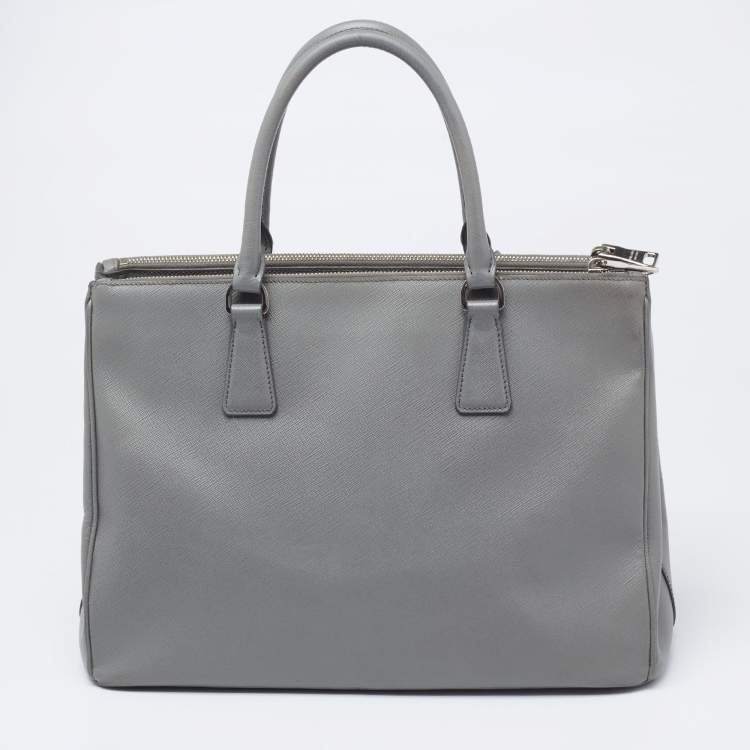 Pre Owned Prada Grey Saffiano Leather Large Galleria Double Zip Tote Bag