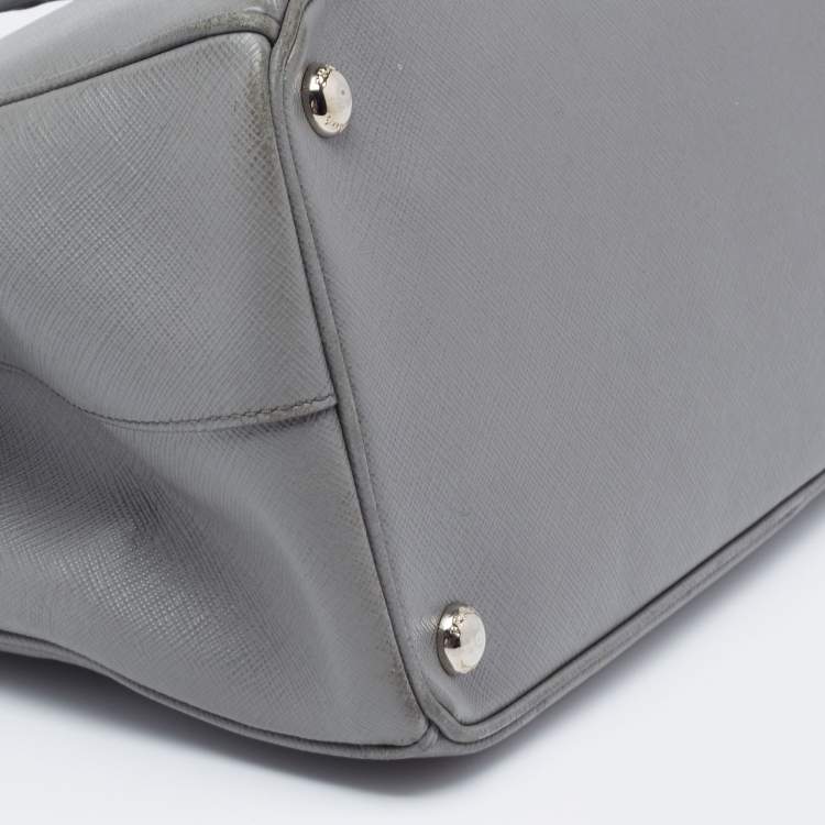 Pre Owned Prada Grey Saffiano Leather Large Galleria Double Zip Tote Bag