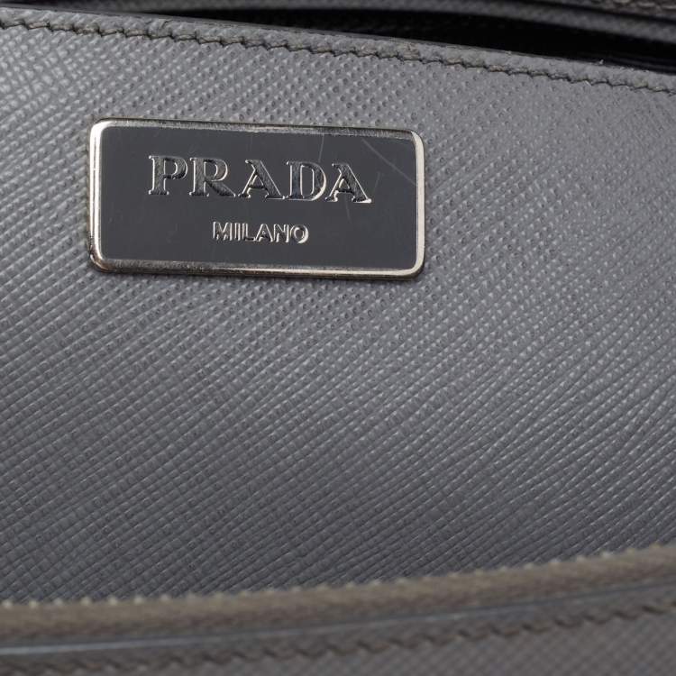 Pre Owned Prada Grey Saffiano Leather Large Galleria Double Zip Tote Bag