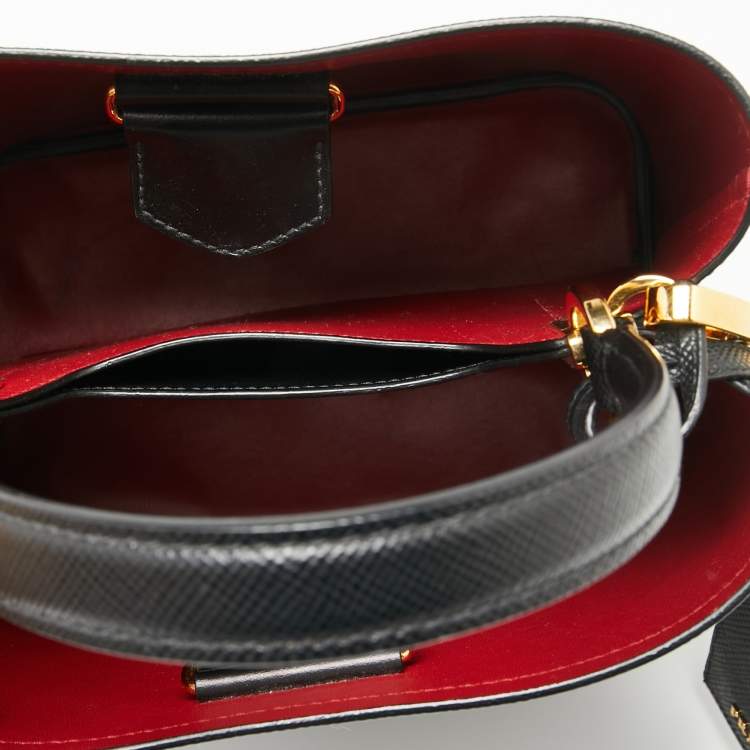 Pre Owned Prada Black Saffiano Lux Leather Medium Panier Top Handle Bag
