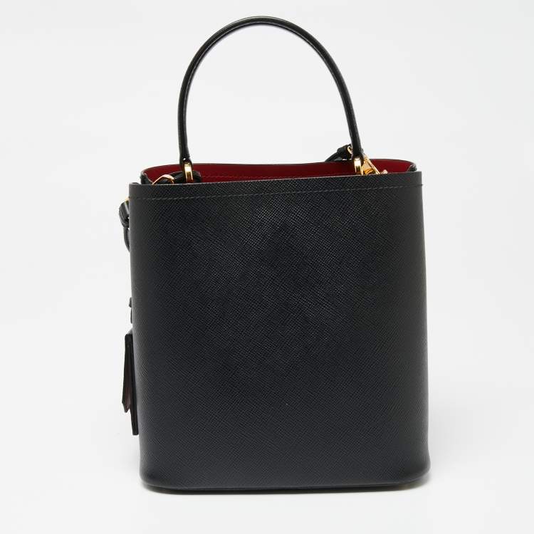 Pre Owned Prada Black Saffiano Lux Leather Medium Panier Top Handle Bag