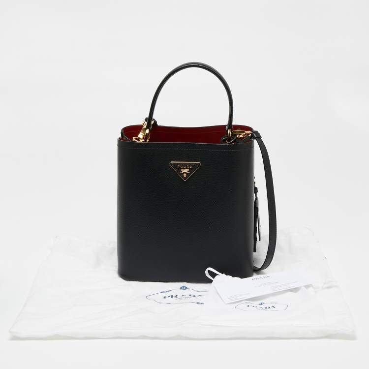 Pre Owned Prada Black Saffiano Lux Leather Medium Panier Top Handle Bag