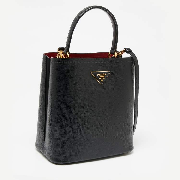 Pre Owned Prada Black Saffiano Lux Leather Medium Panier Top Handle Bag