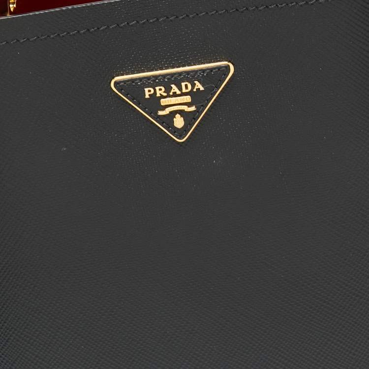Pre Owned Prada Black Saffiano Lux Leather Medium Panier Top Handle Bag