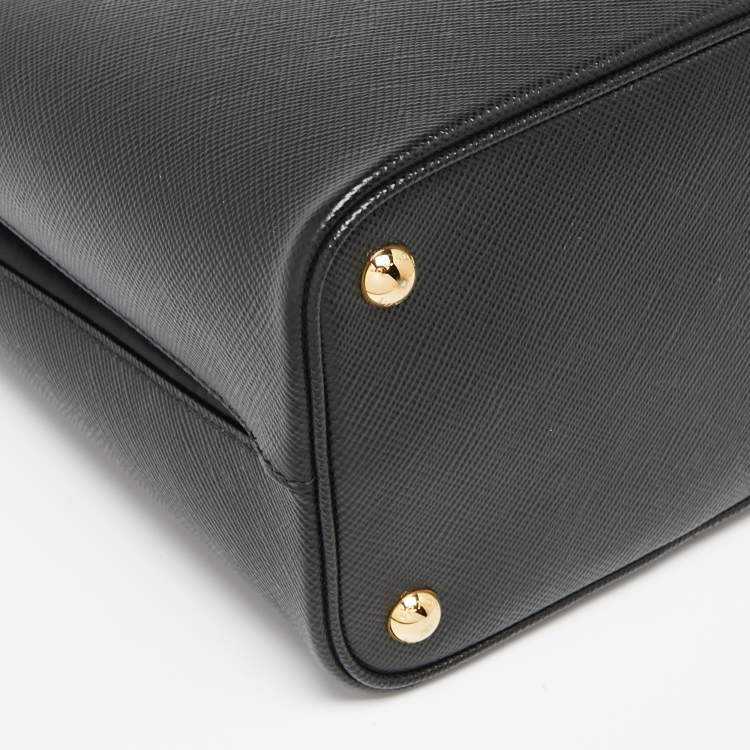 Pre Owned Prada Black Saffiano Lux Leather Medium Panier Top Handle Bag