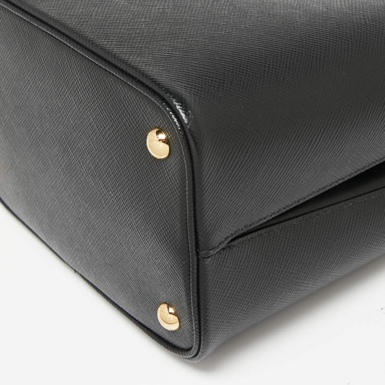 Pre Owned Prada Black Saffiano Lux Leather Medium Panier Top Handle Bag
