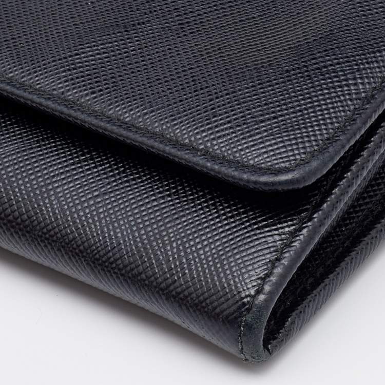 Pre Owned Prada Black Saffiano Lux Leather Wallet on Chain