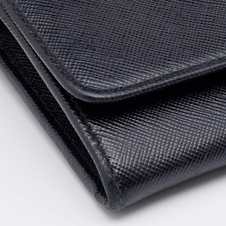 Pre Owned Prada Black Saffiano Lux Leather Wallet on Chain