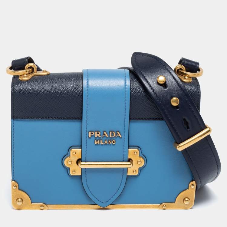 Prada Two Tone Blue Saffiano Leather Cahier Shoulder Bag Prada | TLC