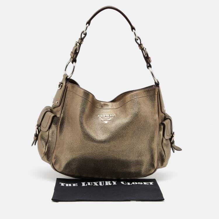 مملوكة مسبقًا Prada Metallic Brown Leather Vitello Daino Side Pocket Hobo