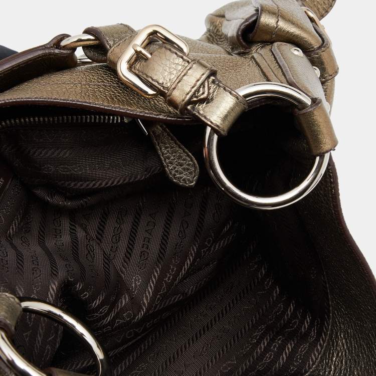 مملوكة مسبقًا Prada Metallic Brown Leather Vitello Daino Side Pocket Hobo