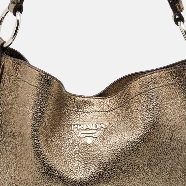 مملوكة مسبقًا Prada Metallic Brown Leather Vitello Daino Side Pocket Hobo