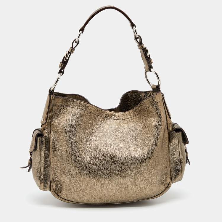 مملوكة مسبقًا Prada Metallic Brown Leather Vitello Daino Side Pocket Hobo