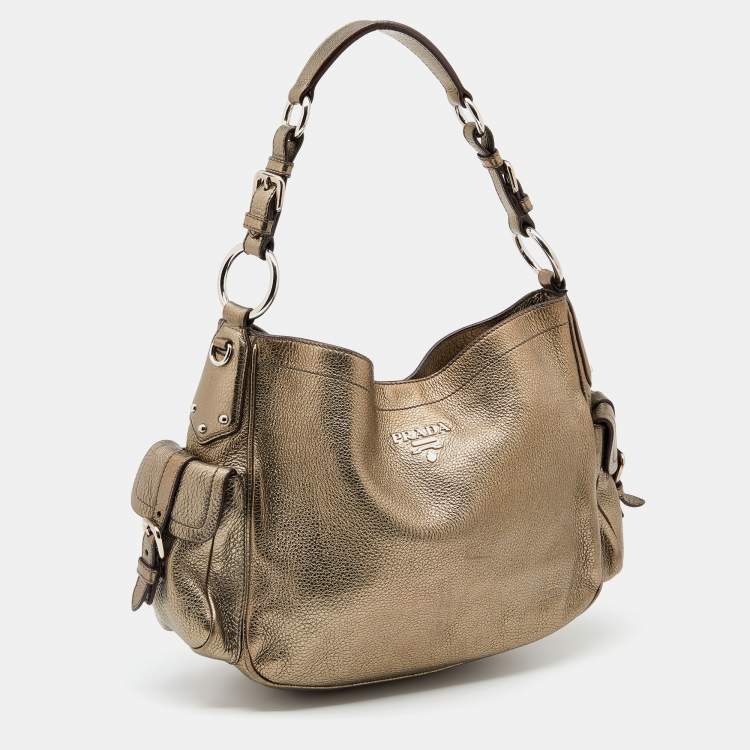 مملوكة مسبقًا Prada Metallic Brown Leather Vitello Daino Side Pocket Hobo