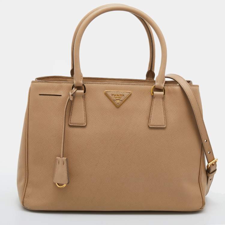 Pre Owned Prada Beige Saffiano Lux Leather Medium Galleria Tote