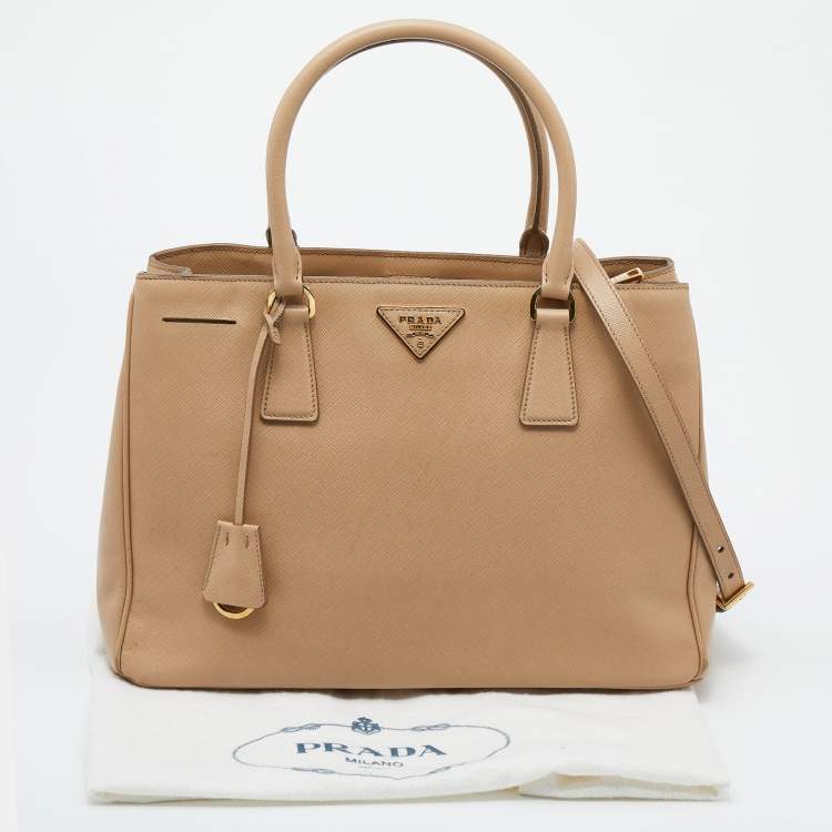 Pre Owned Prada Beige Saffiano Lux Leather Medium Galleria Tote