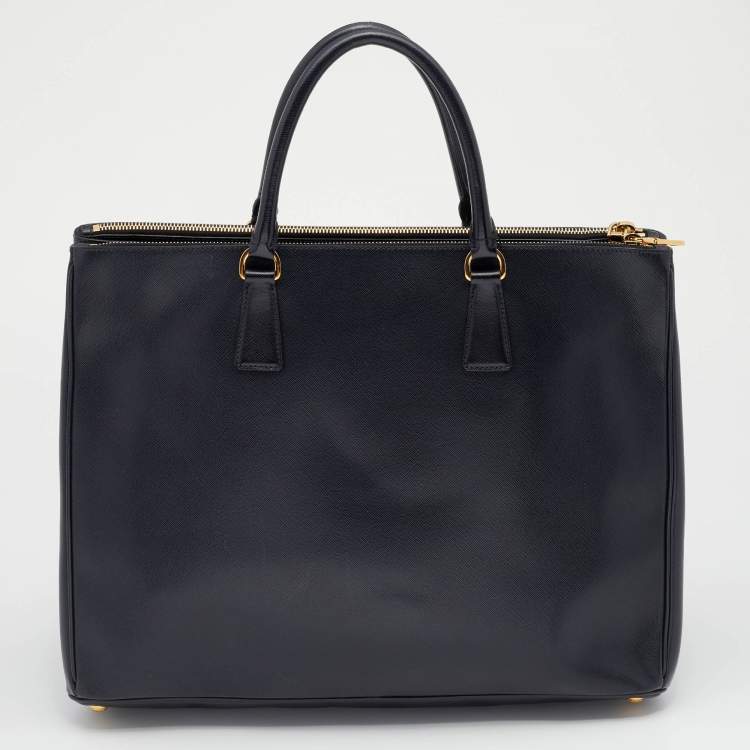 Pre Owned Prada Black Saffiano Lux Leather Executive Galleria Double Zip Tote
