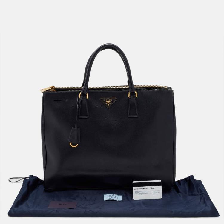 Pre Owned Prada Black Saffiano Lux Leather Executive Galleria Double Zip Tote