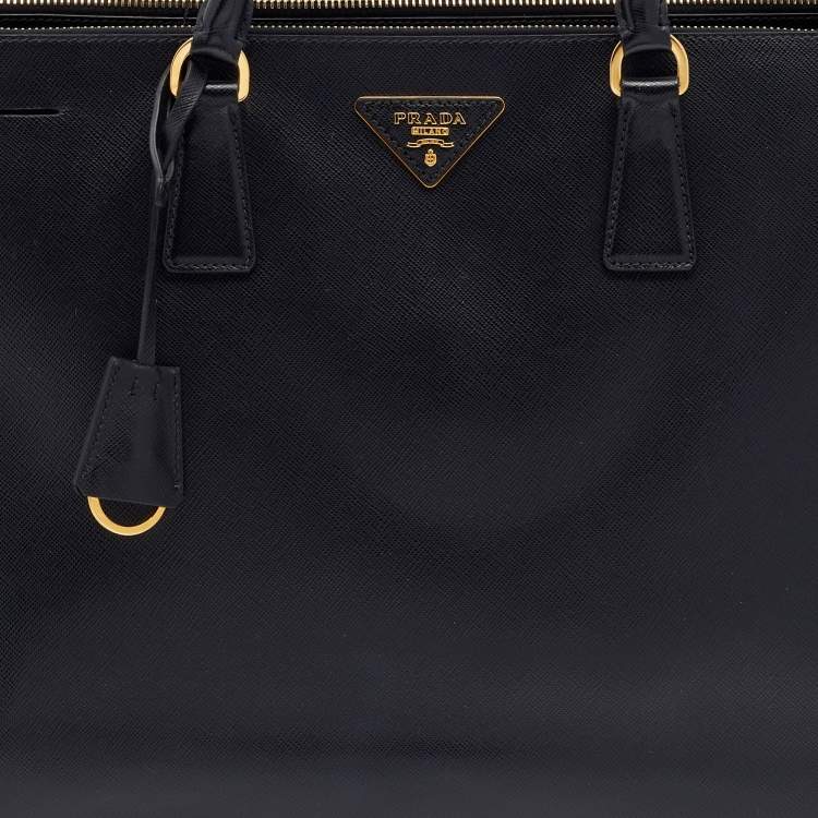 Pre Owned Prada Black Saffiano Lux Leather Executive Galleria Double Zip Tote