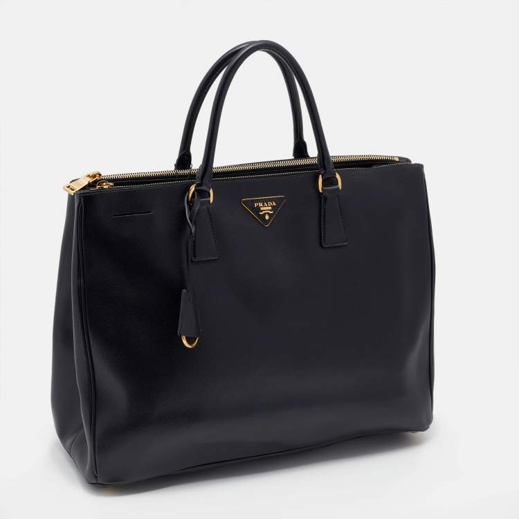 Pre Owned Prada Black Saffiano Lux Leather Executive Galleria Double Zip Tote