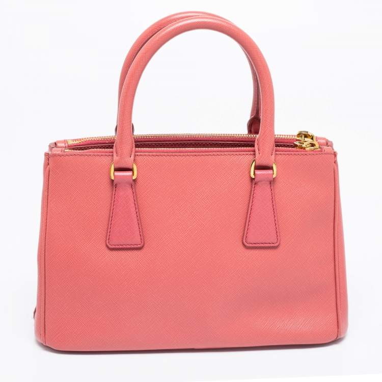 Pre Owned Prada Rose Pink Saffiano Leather Small Double Zip Tote