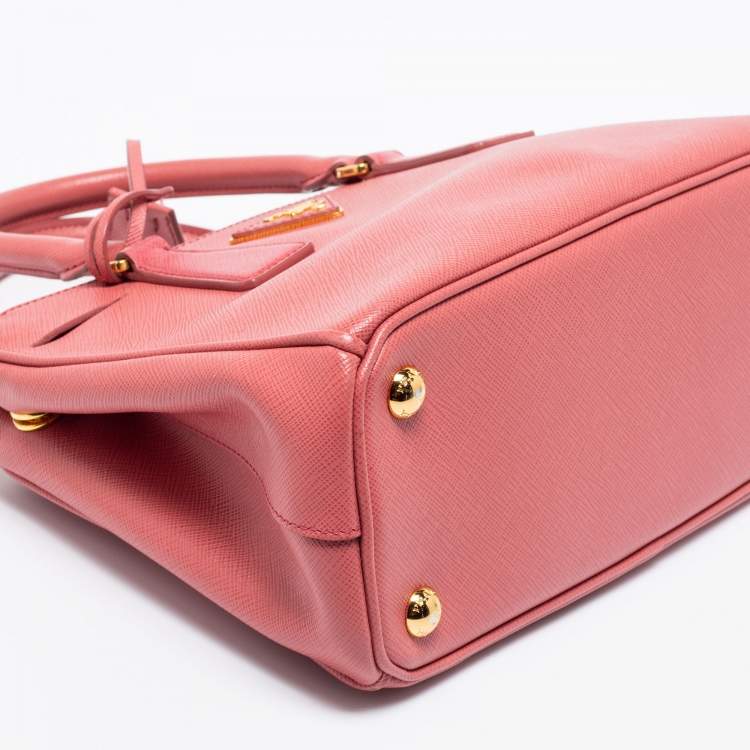Pre Owned Prada Rose Pink Saffiano Leather Small Double Zip Tote