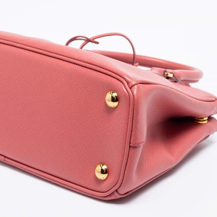 Pre Owned Prada Rose Pink Saffiano Leather Small Double Zip Tote