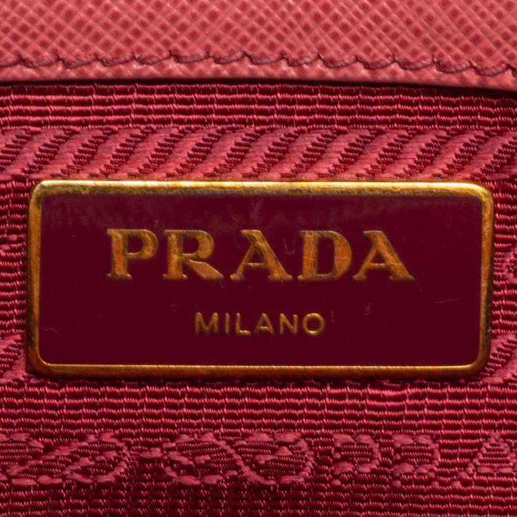 Pre Owned Prada Rose Pink Saffiano Leather Small Double Zip Tote