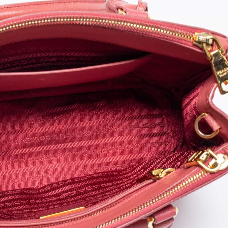 Pre Owned Prada Rose Pink Saffiano Leather Small Double Zip Tote