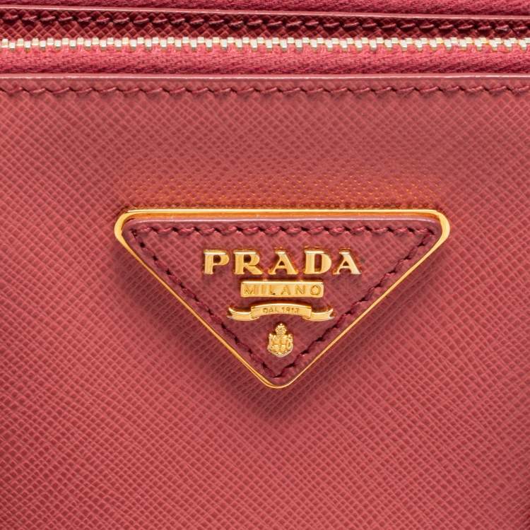 Pre Owned Prada Rose Pink Saffiano Leather Small Double Zip Tote