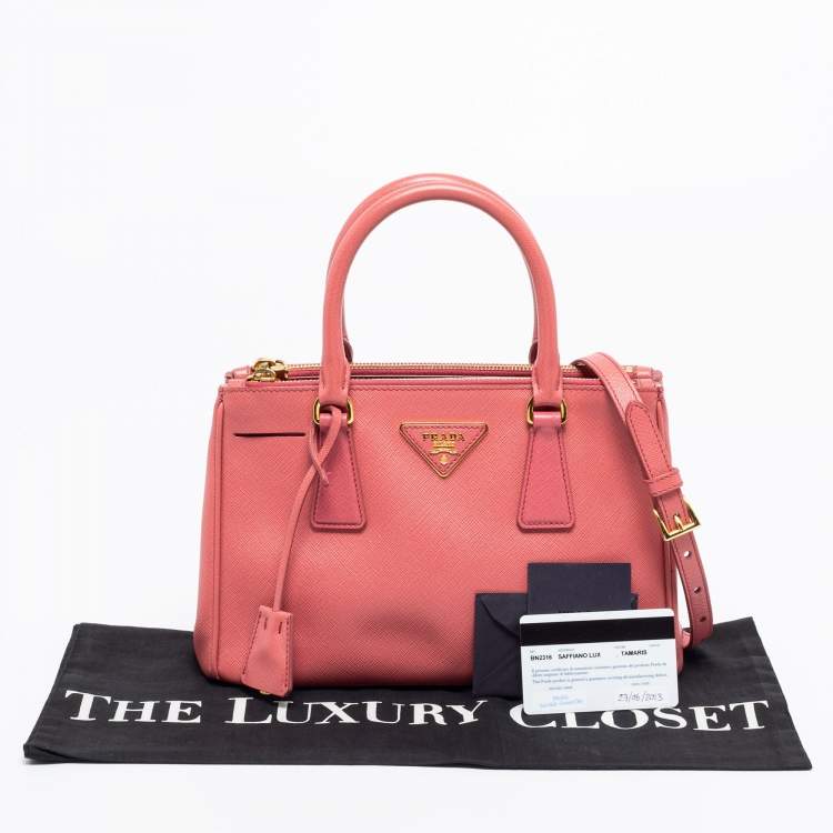 Pre Owned Prada Rose Pink Saffiano Leather Small Double Zip Tote