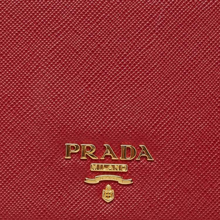 Pre Owned Prada Red Saffiano Metal Leather Flap Wallet on Chain