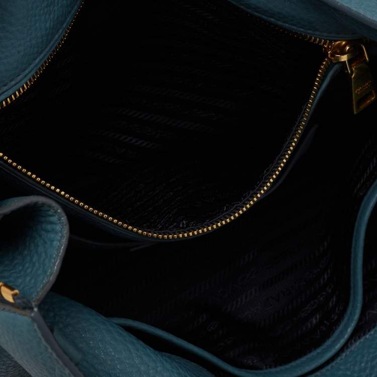 Pre Owned Prada Blue Vitello Daino Leather Side Zip Shopper Tote