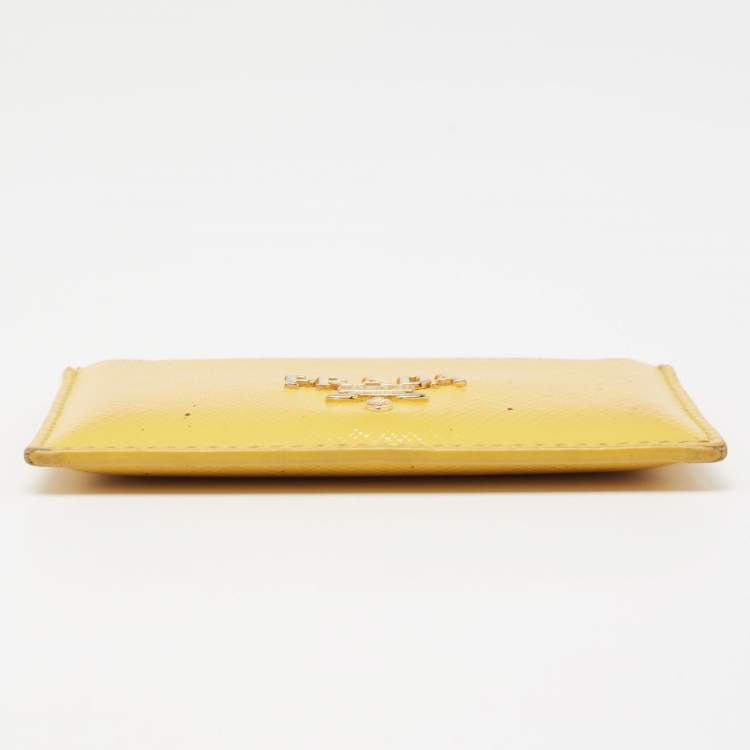 مملوكة مسبقًا Prada Yellow Saffiano Patent Leather Card Holder