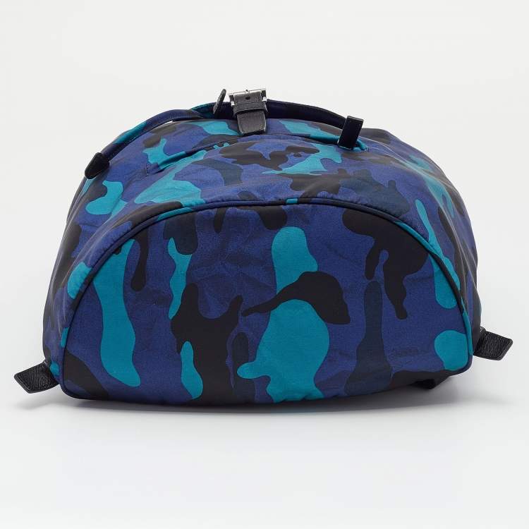 Pre Owned Prada Blue/Black Camouflage Printed Nylon And Leather Tessuto Backpack