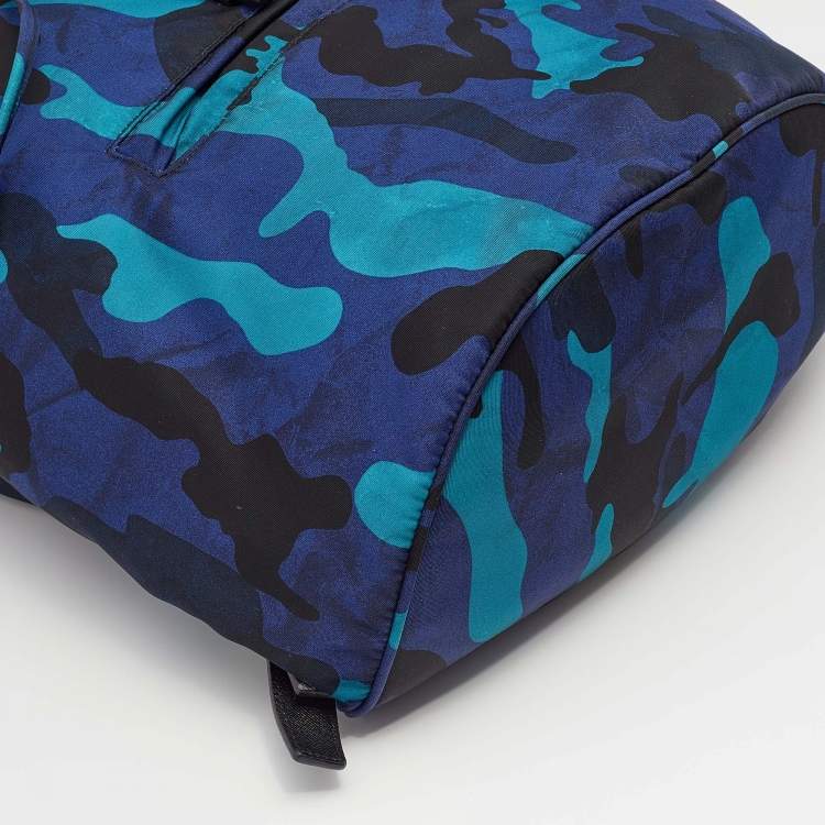 Pre Owned Prada Blue/Black Camouflage Printed Nylon And Leather Tessuto Backpack
