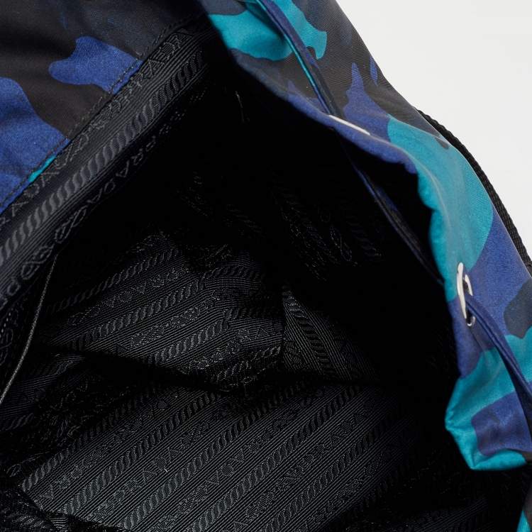 Pre Owned Prada Blue/Black Camouflage Printed Nylon And Leather Tessuto Backpack