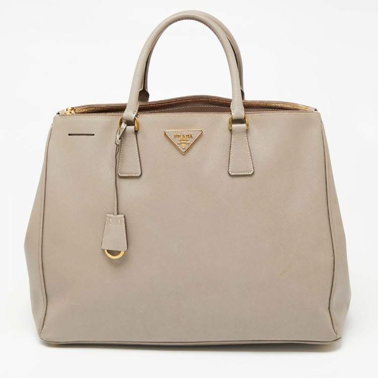 Pre Owned Prada Beige Saffiano Leather Executive Galleria Double Zip Tote