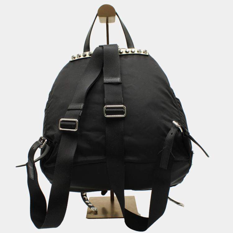 Pre Owned Prada Black Nylon Studded Vela Backpack