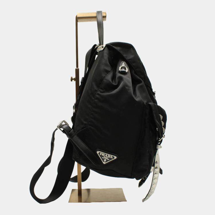 Pre Owned Prada Black Nylon Studded Vela Backpack