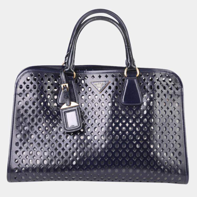 Prada Blue Patent Saffiano Leather Vernice Fori Bag Prada | TLC